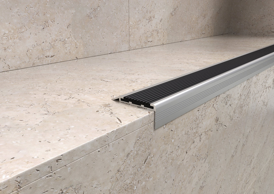 Stair nosing aluminium profile with rubber insert. Bar 2.5 m