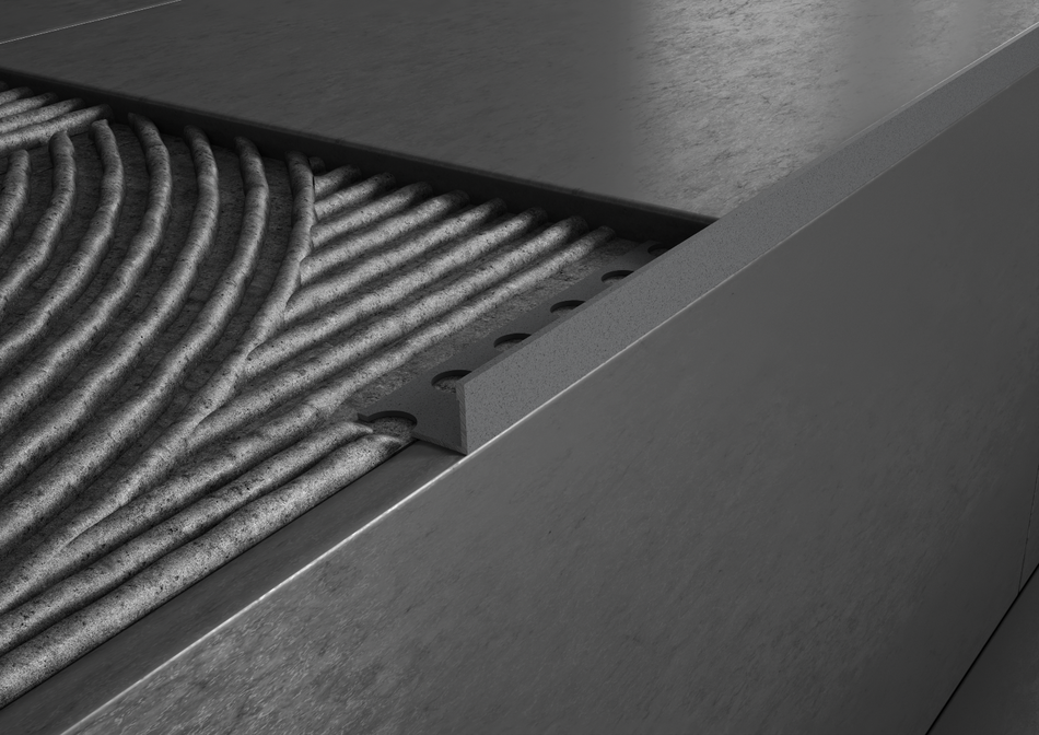 Terminal aluminium stone-effect sand finish profile for stairs and steps