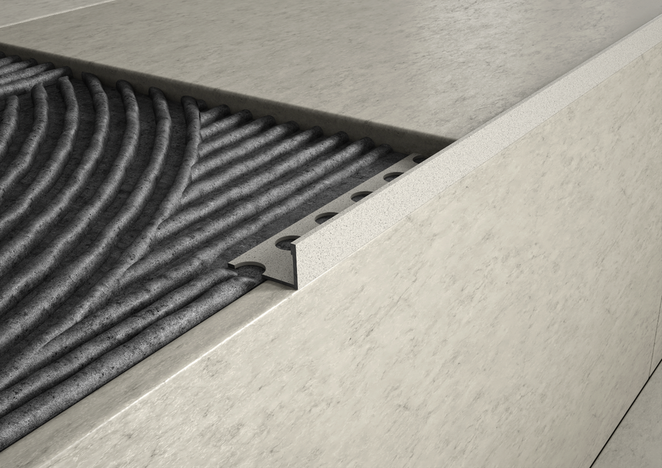 Terminal aluminium stone-effect sand finish profile for stairs and steps
