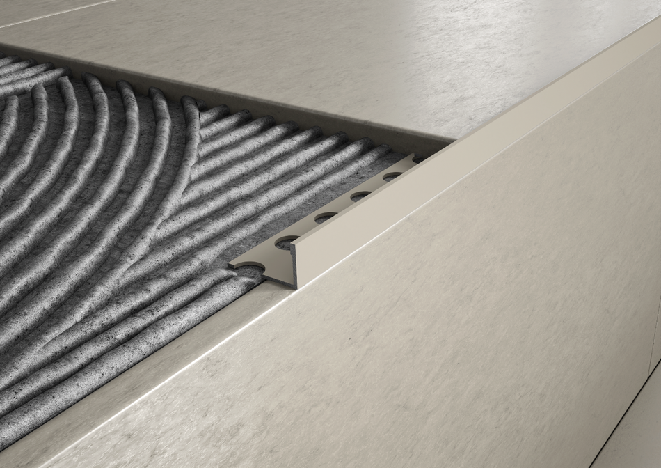 Terminal aluminium stone-effect sand finish profile for stairs and steps