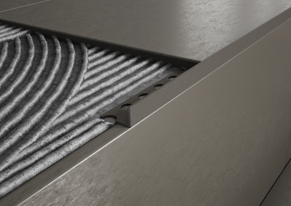 Terminal aluminium stone-effect sand finish profile for stairs and steps