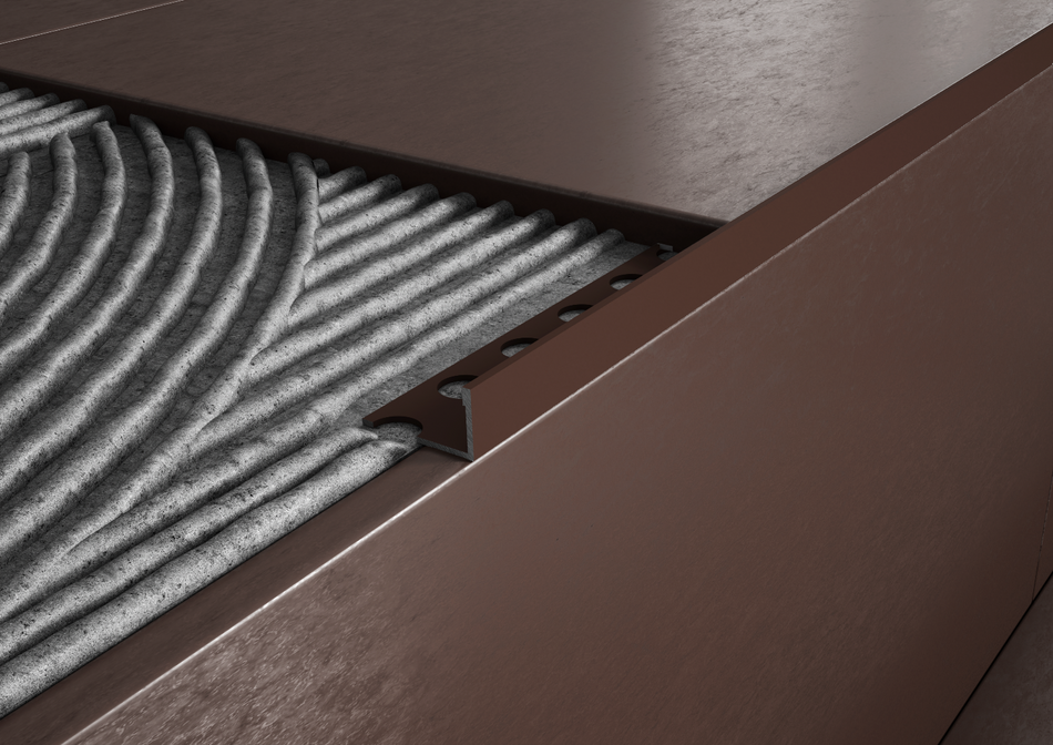 Terminal aluminium stone-effect sand finish profile for stairs and steps