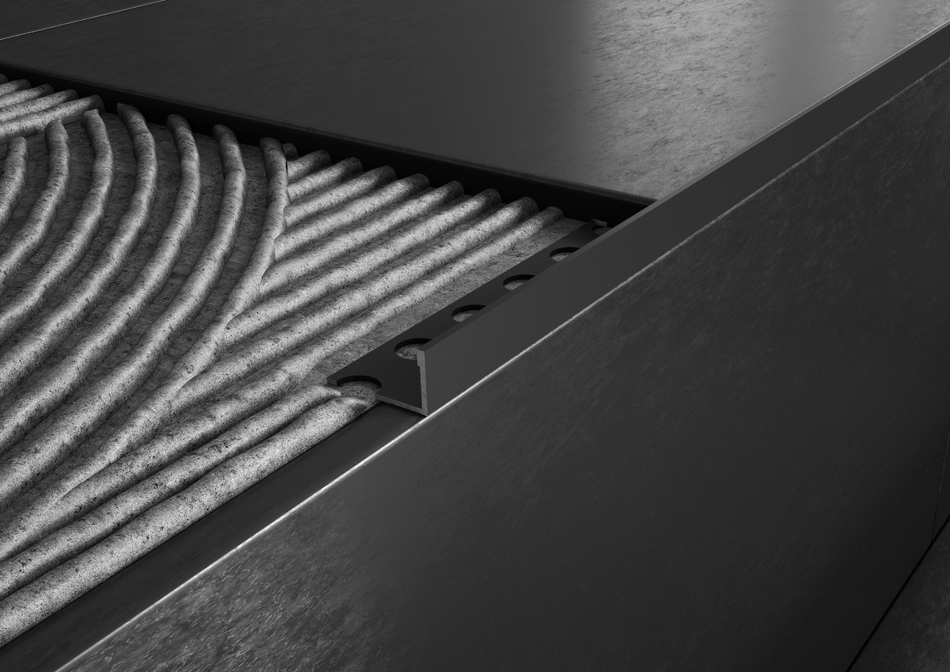 Terminal aluminium stone-effect sand finish profile for stairs and steps