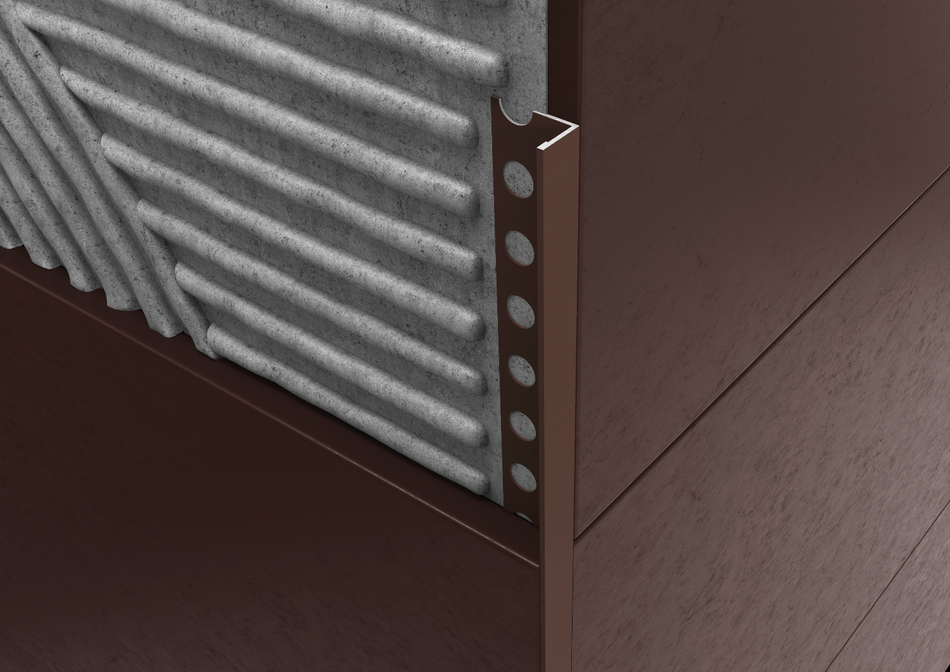 Terminal aluminium stone-effect sand profile for wall coverings. Bar 2.5 m