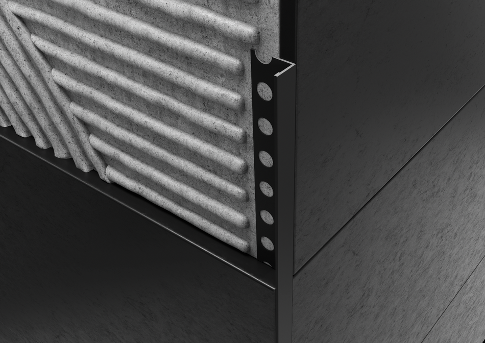 Terminal aluminium stone-effect sand profile for wall coverings. Bar 2.5 m