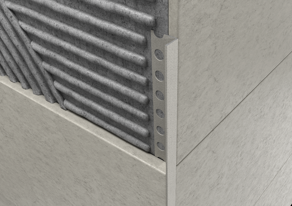 Terminal aluminium stone-effect sand profile for wall coverings. Bar 2.5 m