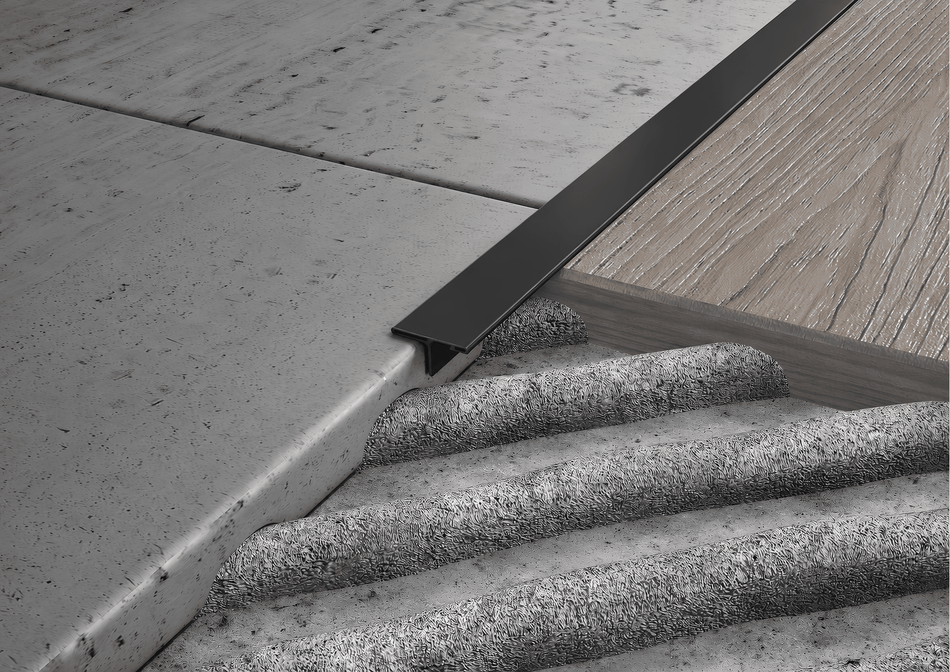 Matte black AISI 304 stainless steel T-joint cover profile. 2.7 m Bar