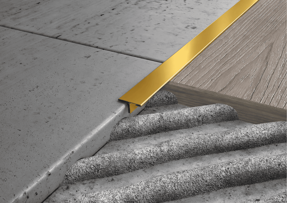 T-joint cover AISI 304 stainless steel gold profile. Bar 2.7 m