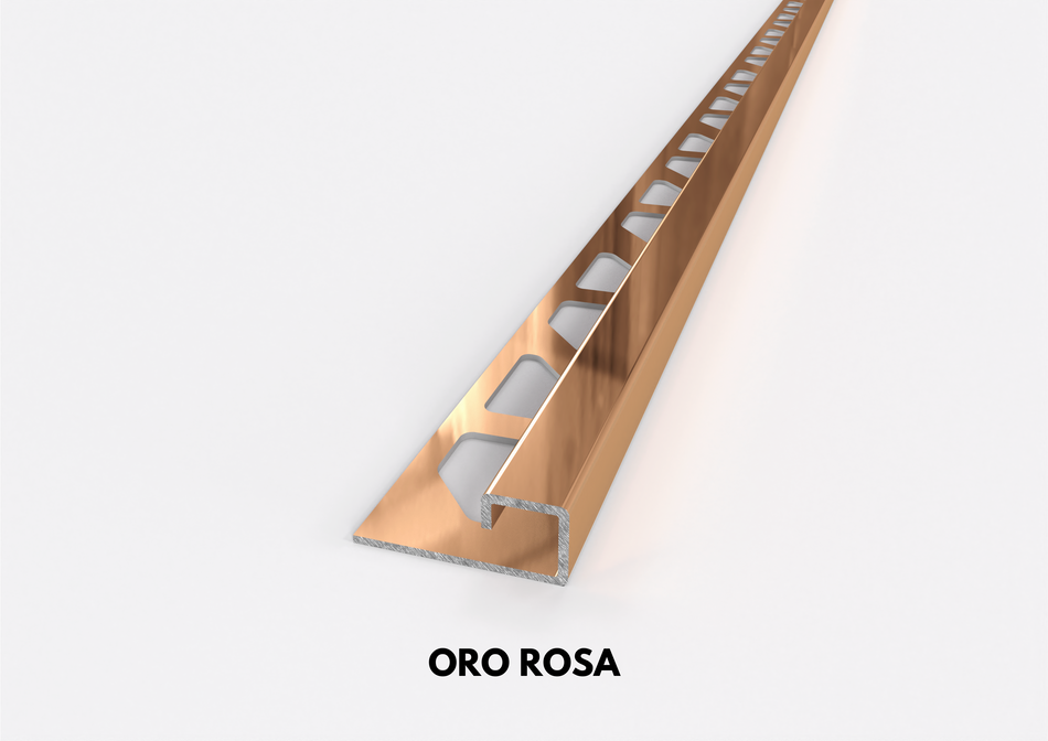 Gold and rose gold AISI 304 stainless steel square profile for niche. 2.5 m Bar