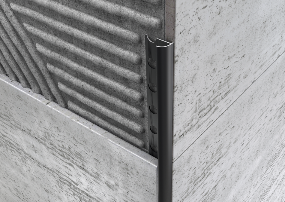 Round aluminium matte black profile for tiles. Bar 2.5 m