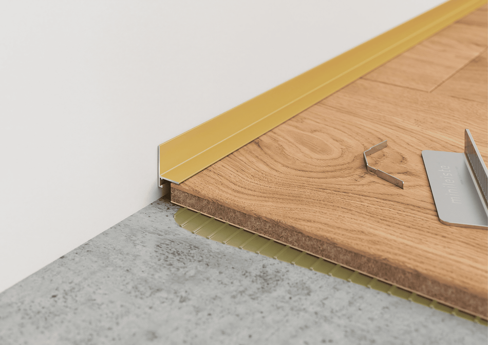 Minimalist 16x5 mm aluminum skirting board with clip-on mounting. 2 m bar