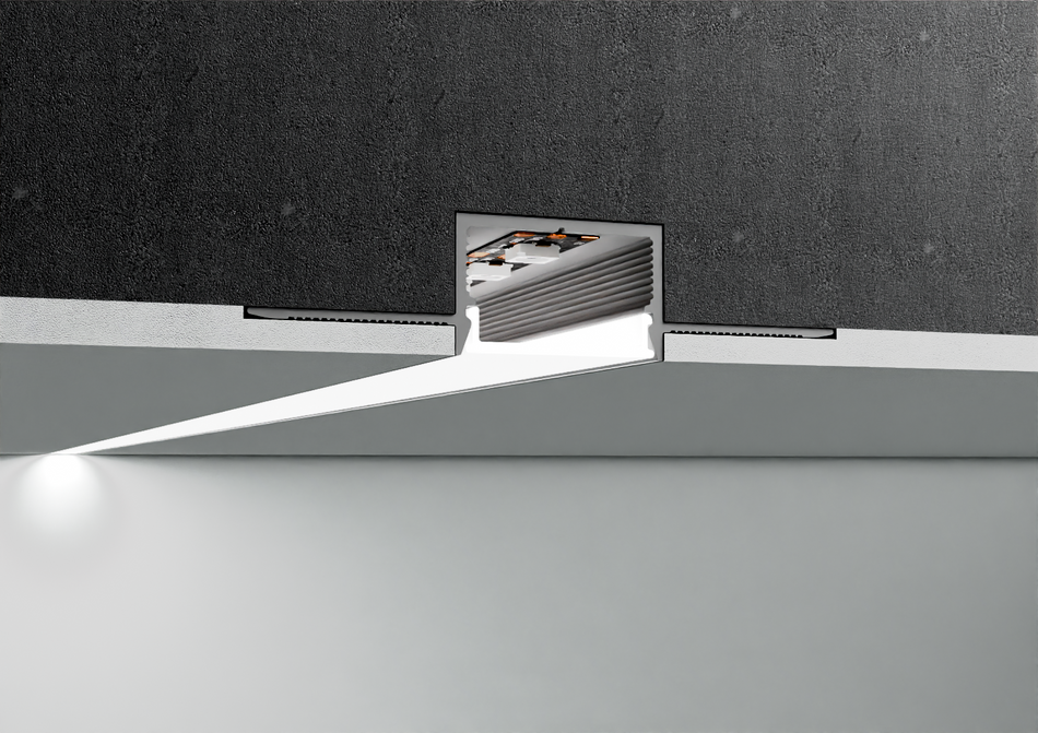 Profilo in alluminio da incasso con alette laterali per LED. Barra 2.5 m