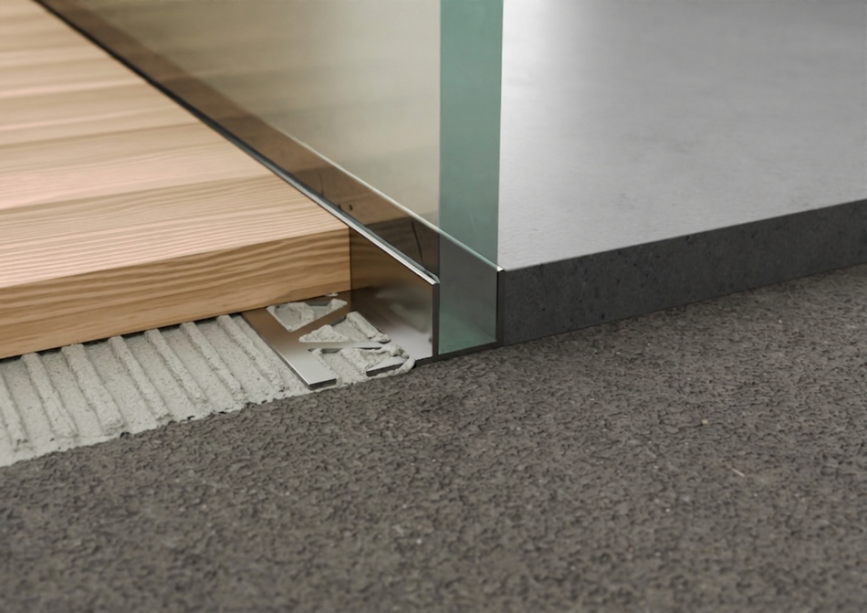 AISI 304 stainless steel F trim profile for glass panels. 2.7 m Bar